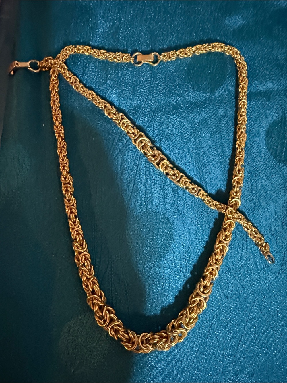 Gold Chain Byzantine Necklace and bracelet set- Women Jewelry